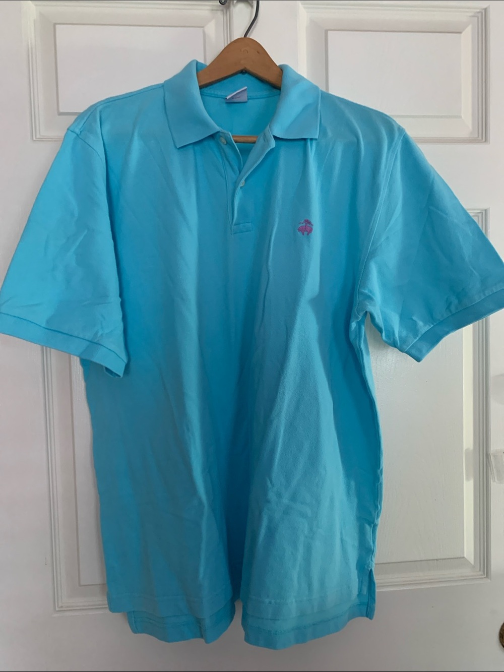 Brooks Brothers Turquoise Polo Shirt with Purple Logo XL Cotton